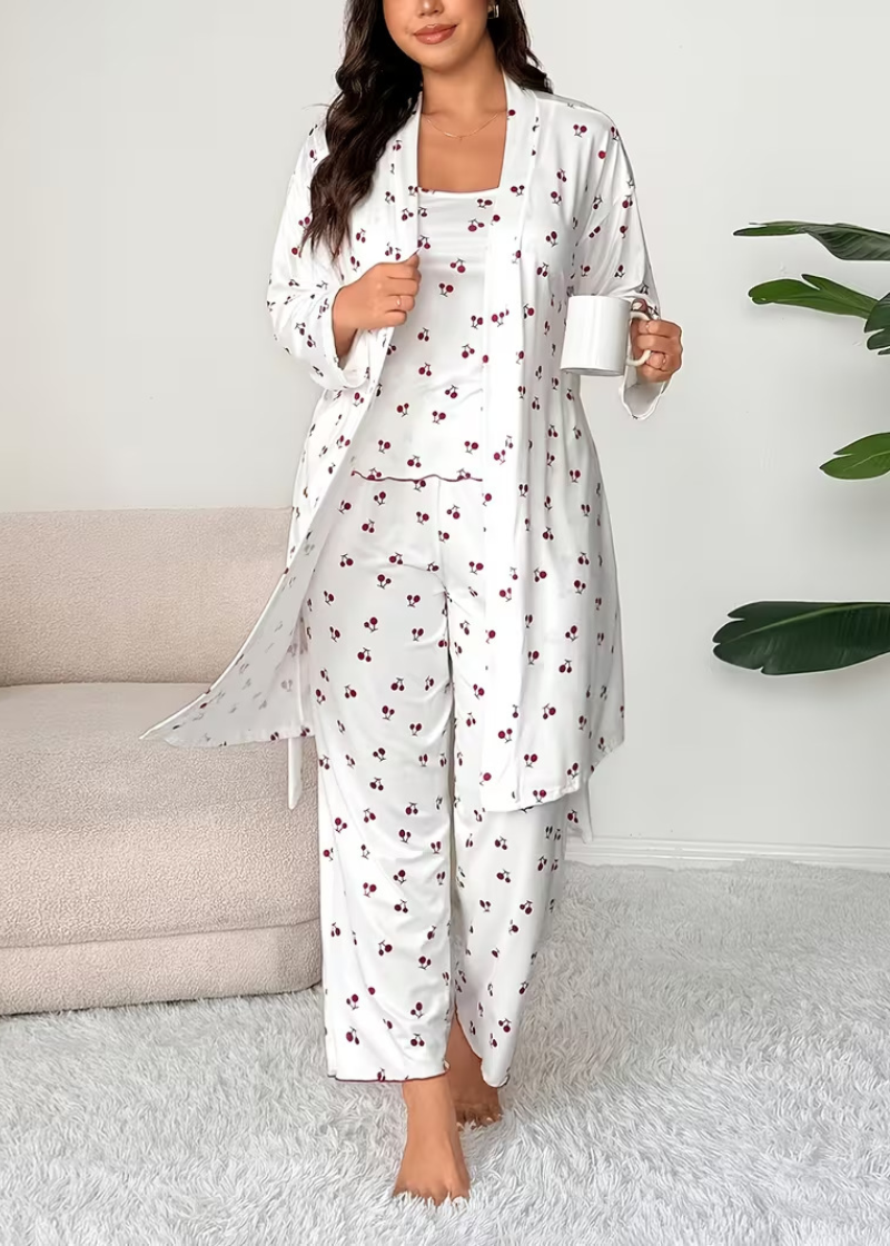 Comfy 3-Piece Pajama Set – Robe, Camisole & Long Pants