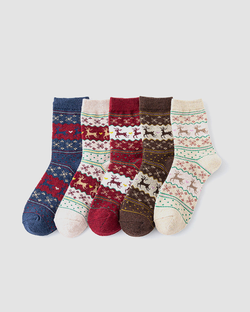 Cozy Christmas Wool Crew Socks - 5 Pairs