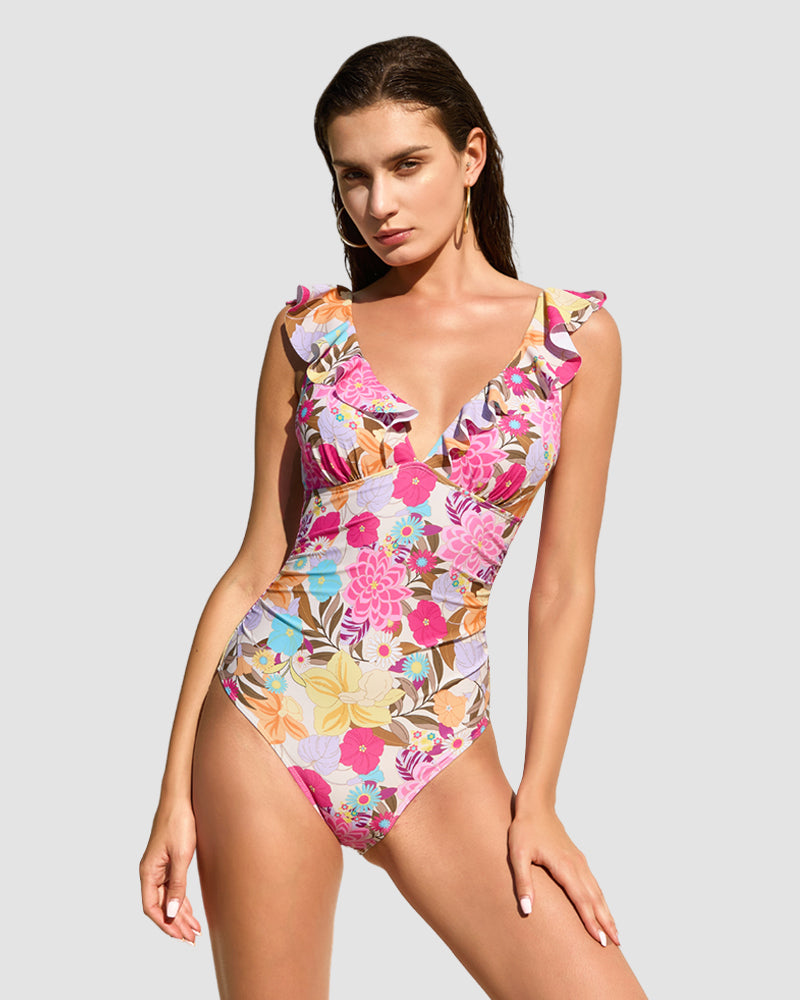 LilyLove® Elegant Sunny Flower Ruffled One Piece Swimsuit