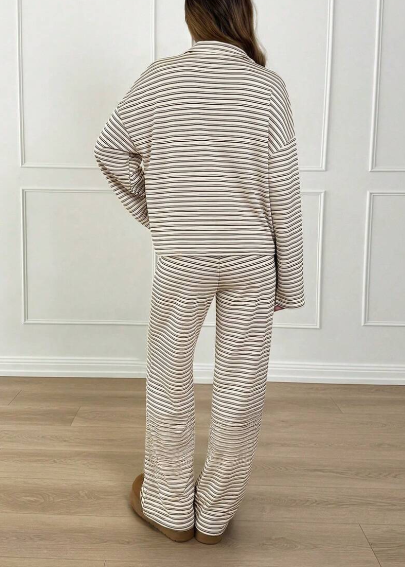 Women’s Striped V-Neck Top & Pants 2-Piece Set