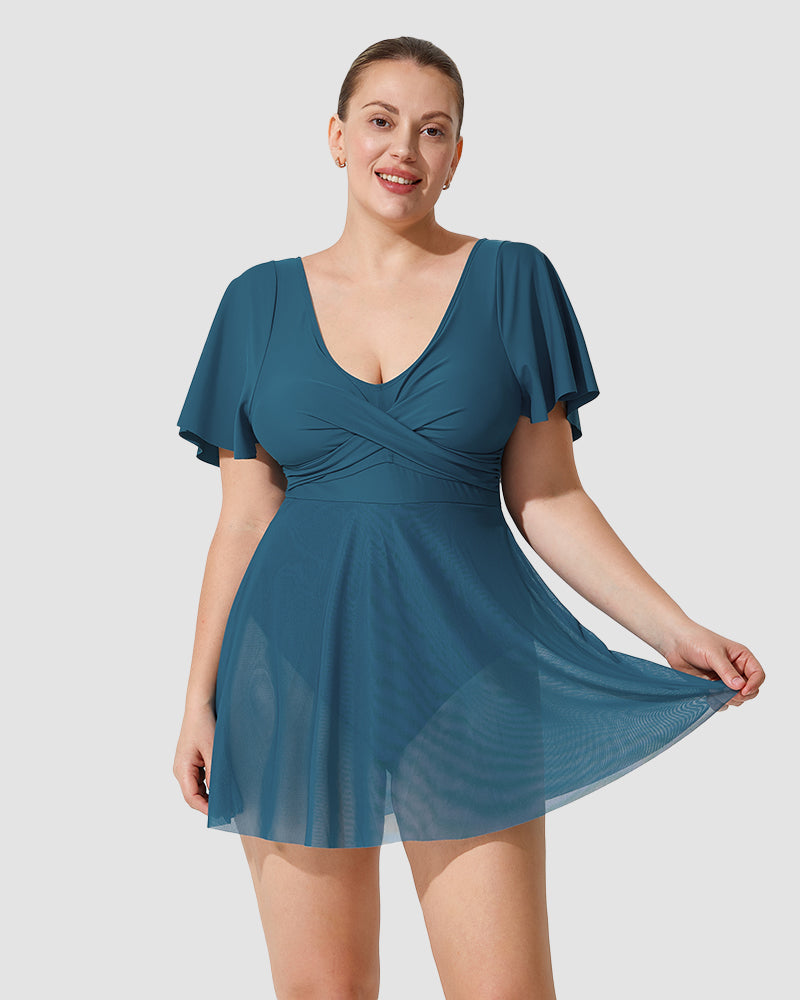 LilyLove® Plus Size Full Coverage Ruffle Swimdress