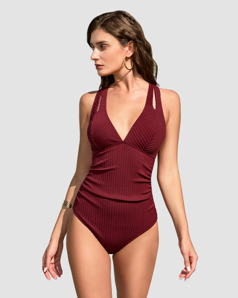 LilyLove® Plum Plunging Tummy Control One-Piece Swimsuit