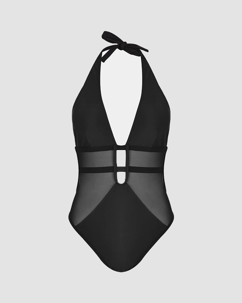 LilyLove® Mesh Deep V Halter One Piece Swimsuit