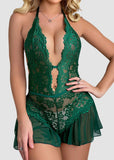 Sexy Hollow Lace Strappy Crotchless See-Through Bodysuit