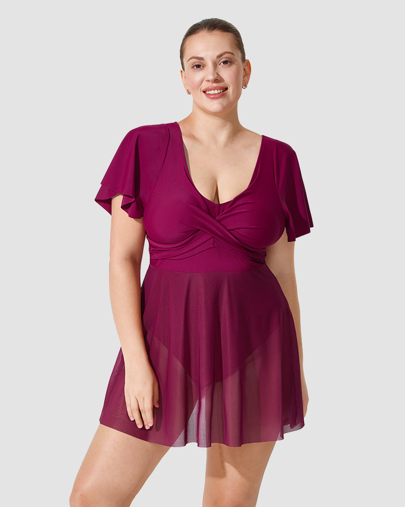 LilyLove® Plus Size Full Coverage Ruffle Swimdress