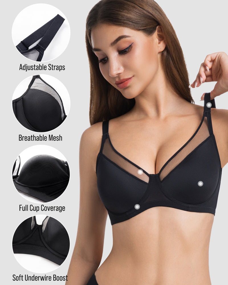 Unlined Mesh Panel Minimizer Bra