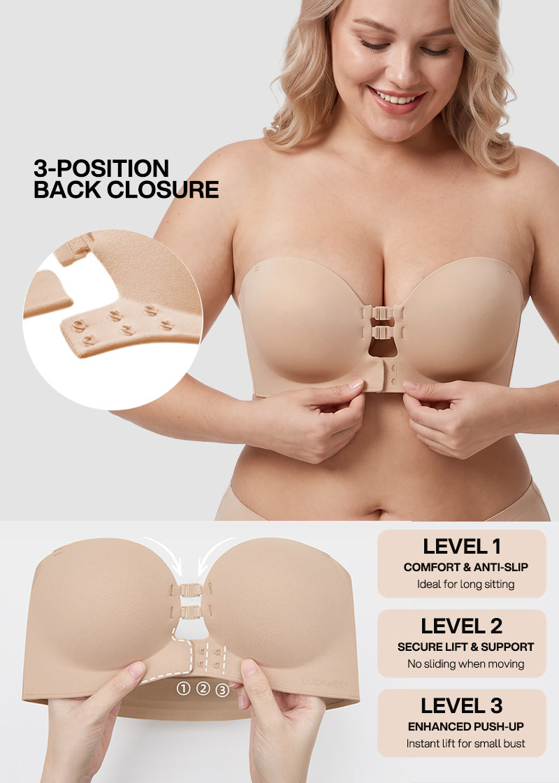 Seamless Strapless Push Up Bra with Front Closure & Removable Straps