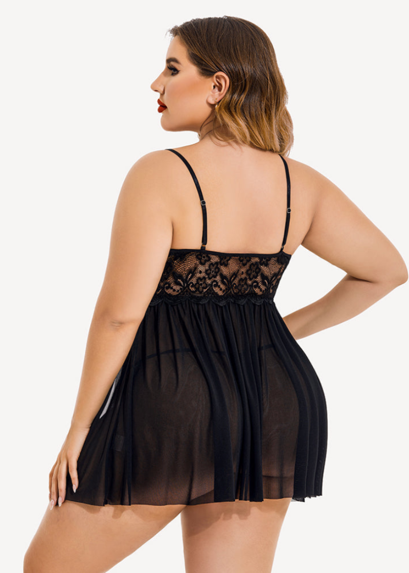 Plus Size Sexy Mesh Babydoll with Side Slit