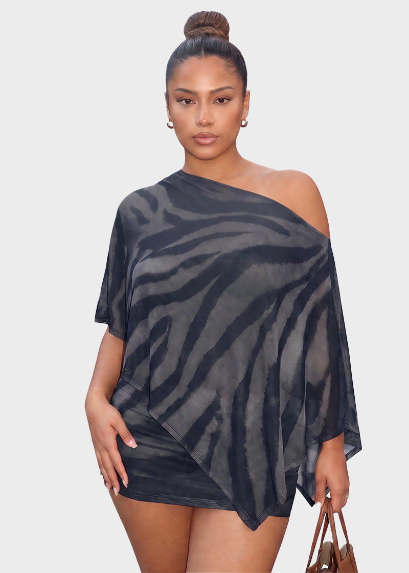 Fashion Animal Print Shawl Top & Mini Skirt Two-Piece Set