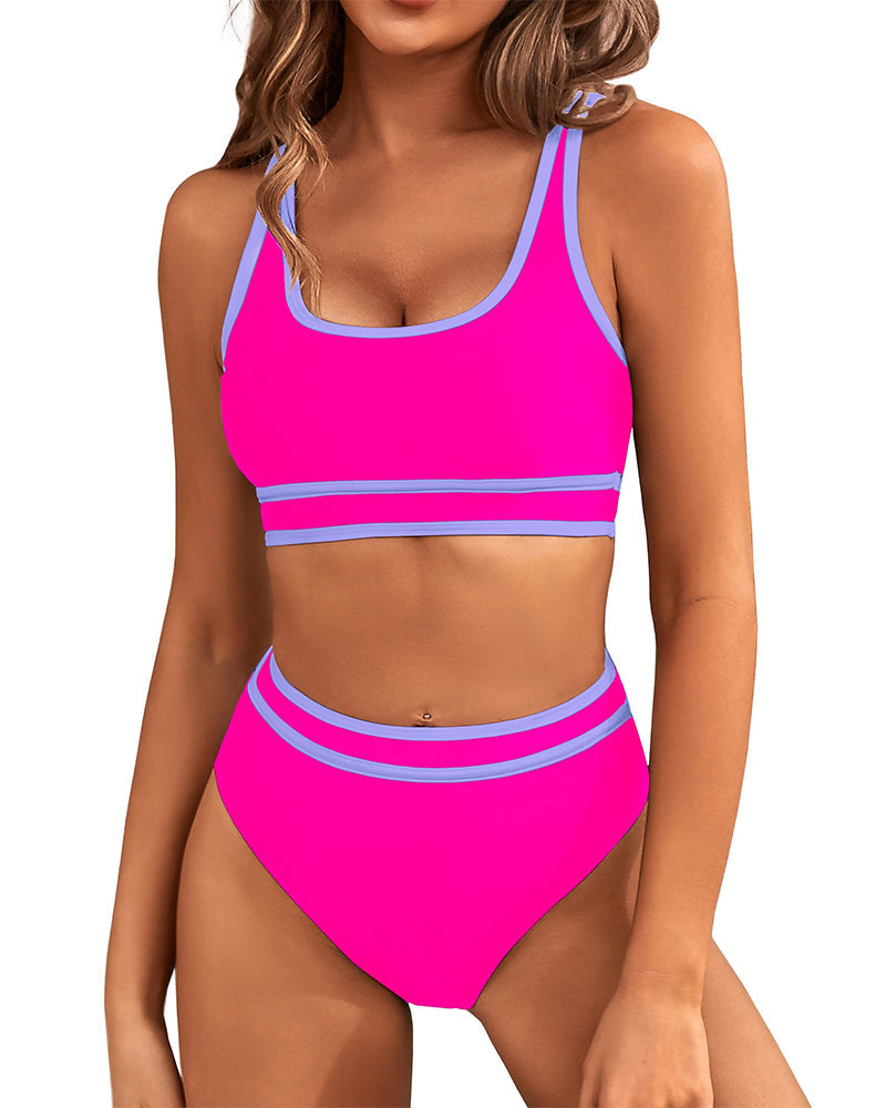 LilyLove® High Waisted Color Block Cheeky High Cut Bathing Bikini Sporty Two Piece Swimsuits