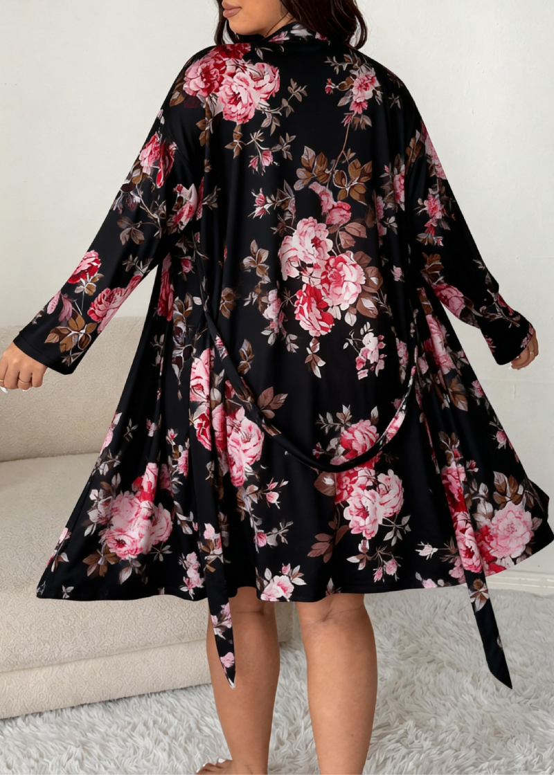 Comfy Floral Print 2-Piece Pajama Set – Robe & Dress