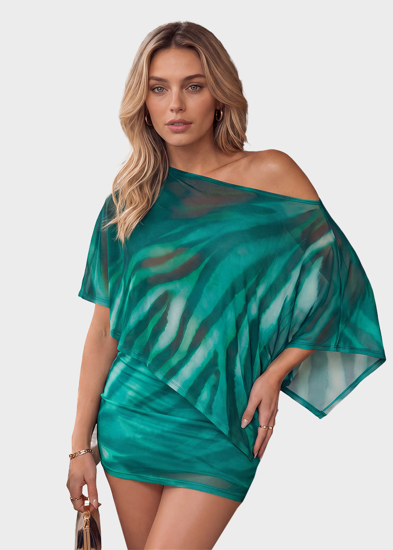 Fashion Animal Print Shawl Top & Mini Skirt Two-Piece Set