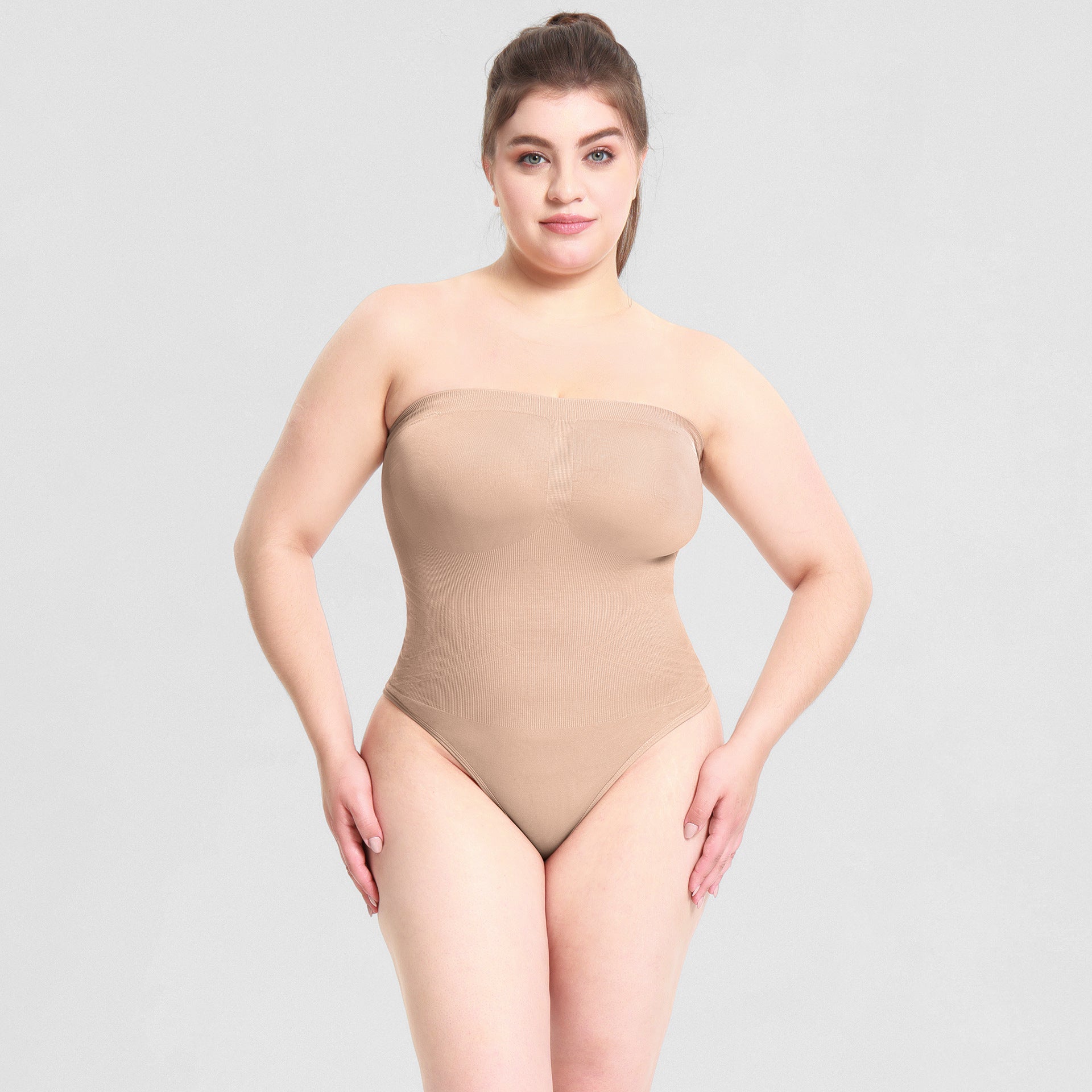 LilyLove® Bandeau Square Neck Wrap Bodysuit-Removable shoulder strap