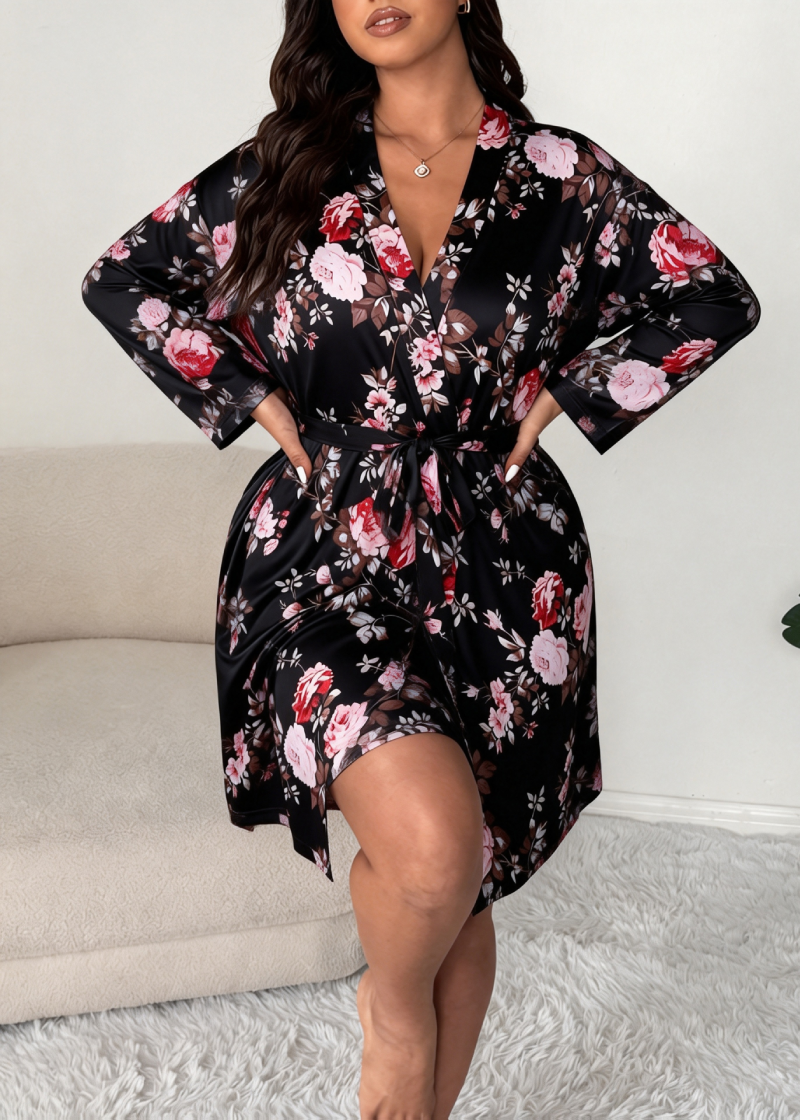 Comfy Floral Print 2-Piece Pajama Set – Robe & Dress
