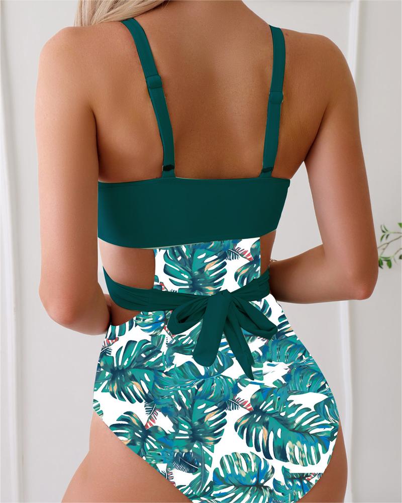 LilyLove® Women's Tropical Print Criss Cross Cut Out Backless One-piece Swimsuit