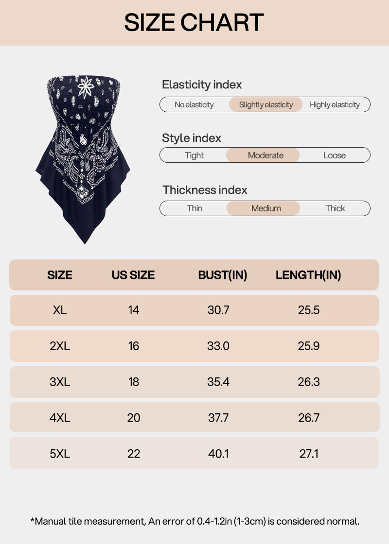 Plus Size Boho Strapless Asymmetrical Hem Top with Ethnic Print