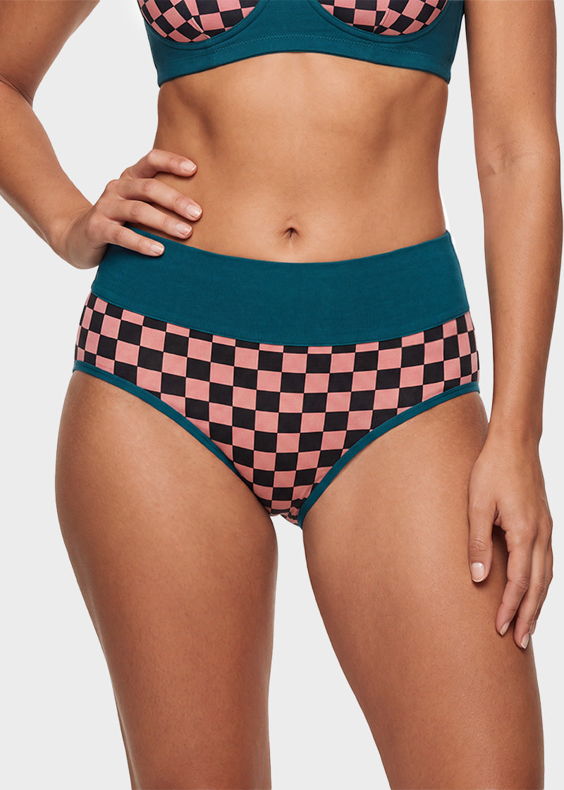 High-Waisted Checkerboard Cotton Briefs (5-Pack)