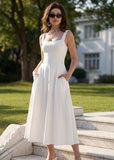 Women's Square Neck Sleeveless Flowy Maxi Dress with Pockets