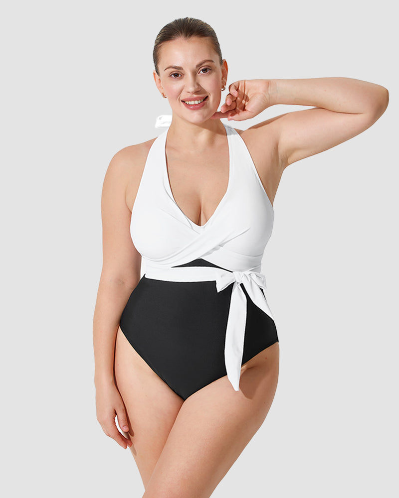 LilyLove® V-Neck Wrap Halter One Piece Swimsuit