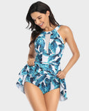 LilyLove® V Neck Mesh Tummy Control Floral Swimdress