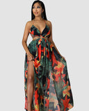 LilyLove® Summer Maxi Dress Floral Print Split Thigh Plus Size Dress