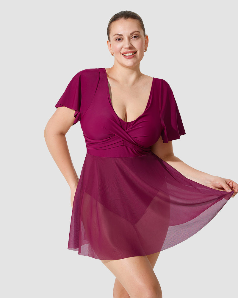 LilyLove® Plus Size Full Coverage Ruffle Swimdress