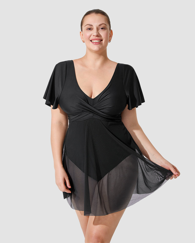 LilyLove® Plus Size Full Coverage Ruffle Swimdress