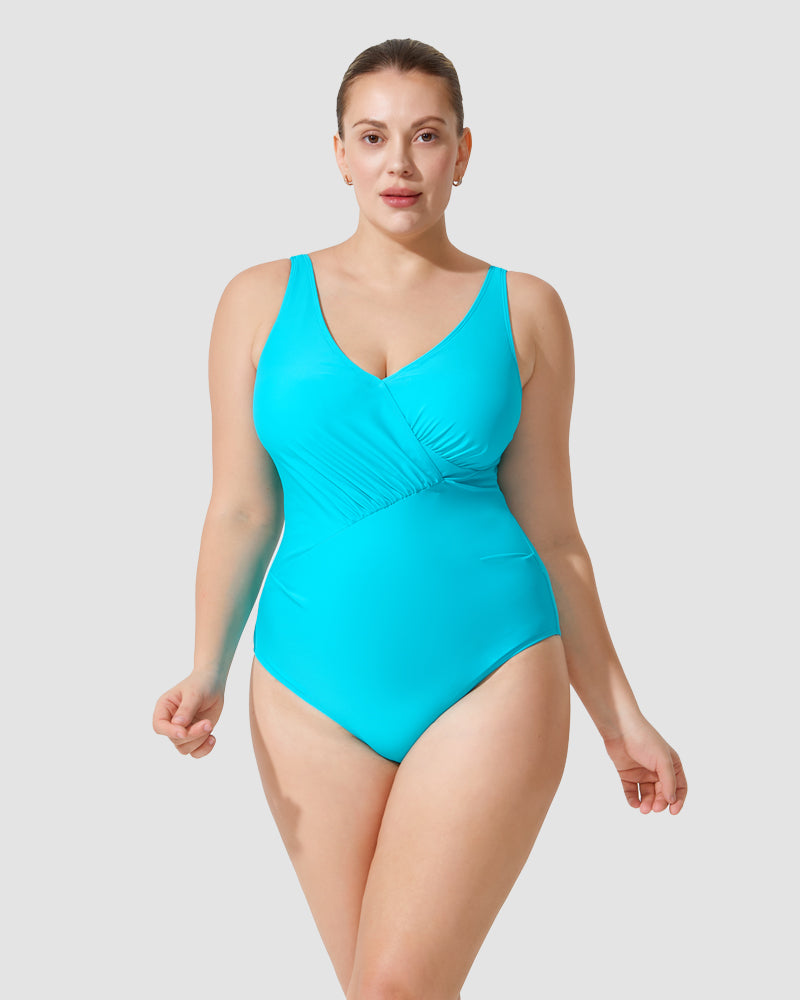 LilyLove® Green Shape Cross-over Shirred One Piece Swimsuit