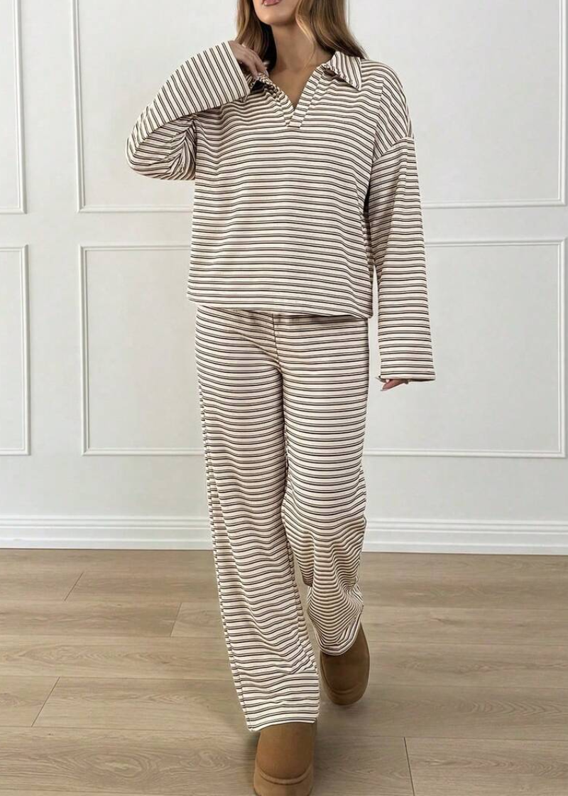Women’s Striped V-Neck Top & Pants 2-Piece Set