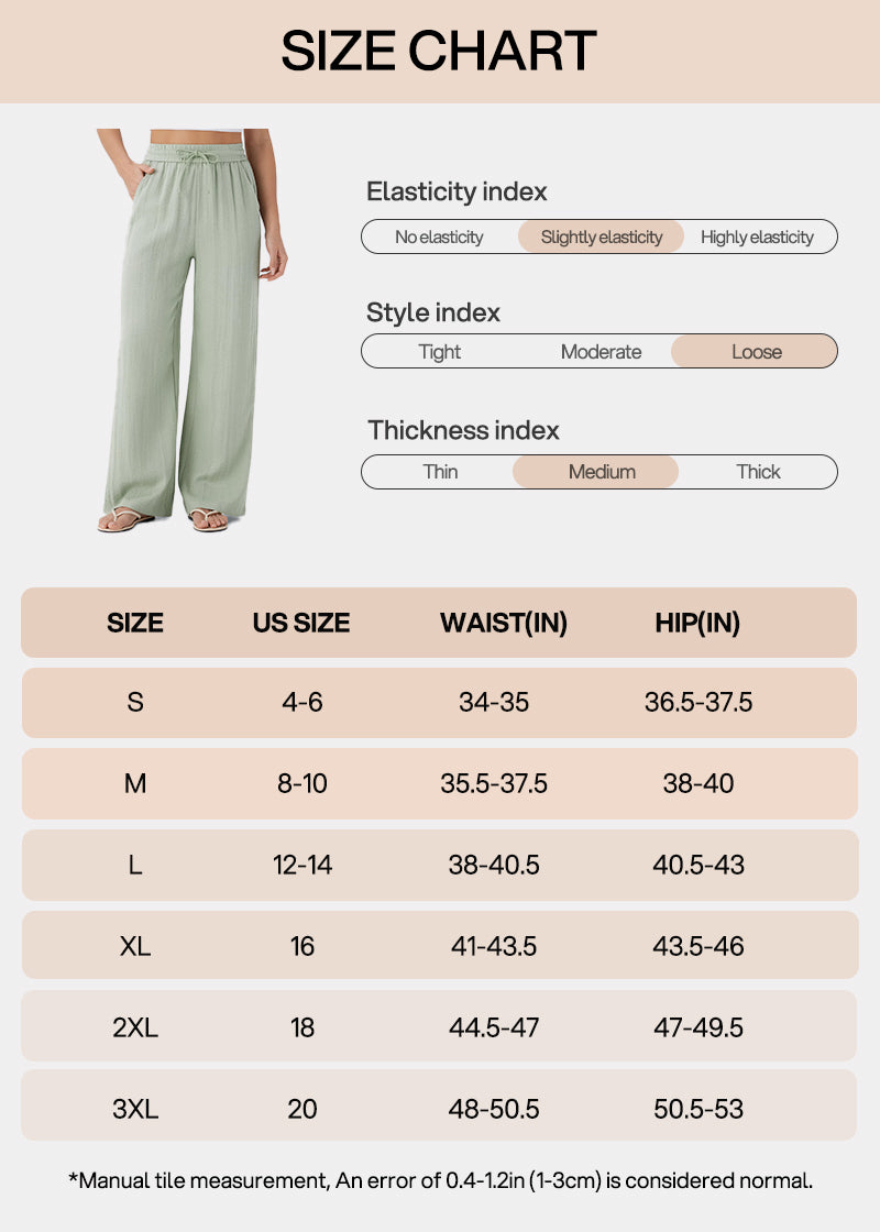High-Waisted Linen-Feel Wide Leg Pants with Drawstring & Pockets