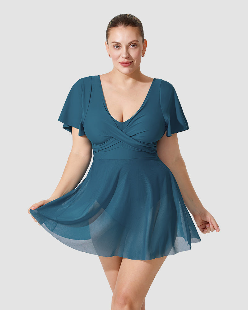 LilyLove® Plus Size Full Coverage Ruffle Swimdress