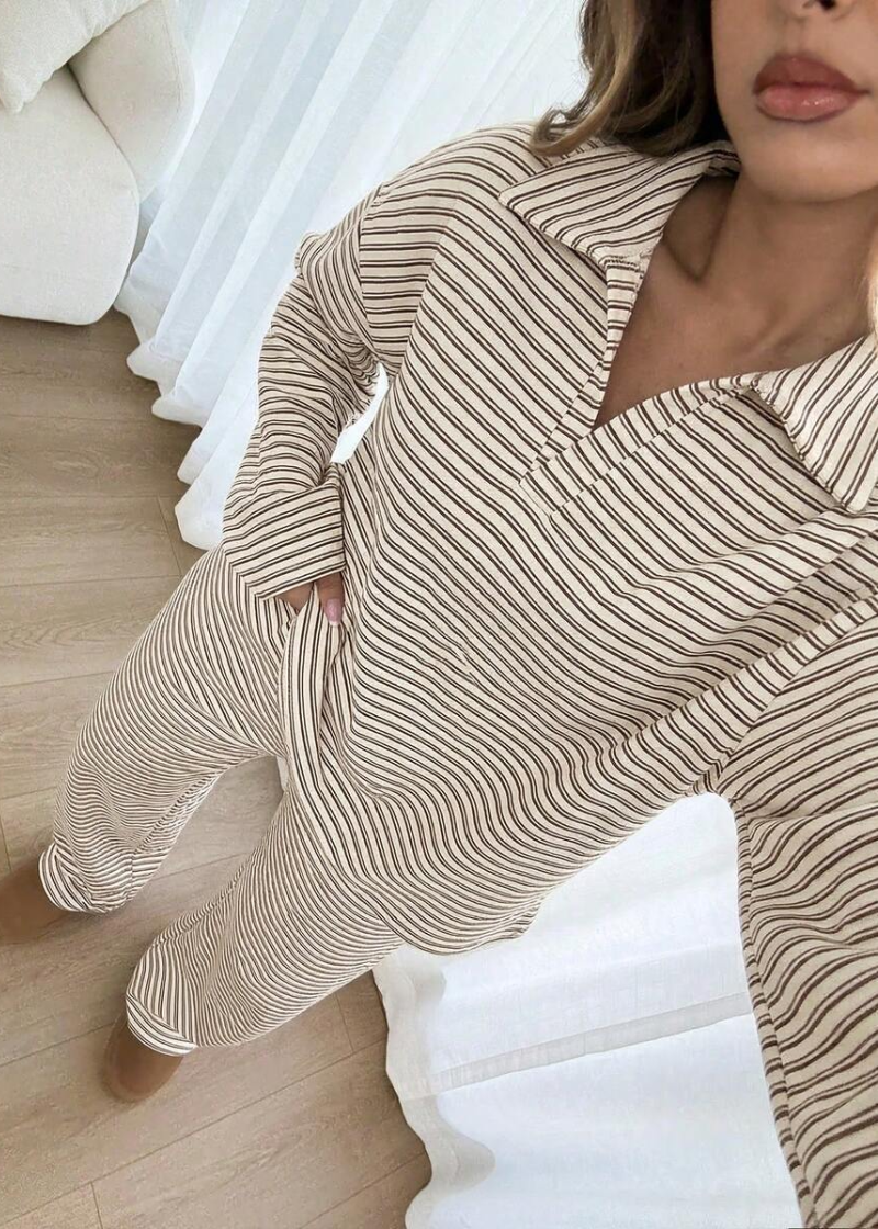 Women’s Striped V-Neck Top & Pants 2-Piece Set