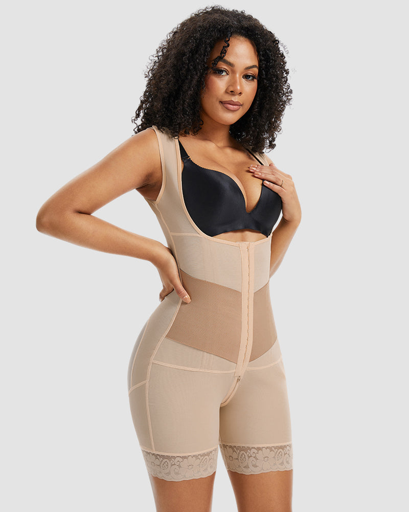 PowerMesh Double-Layer Open Bust Full Body Shaper