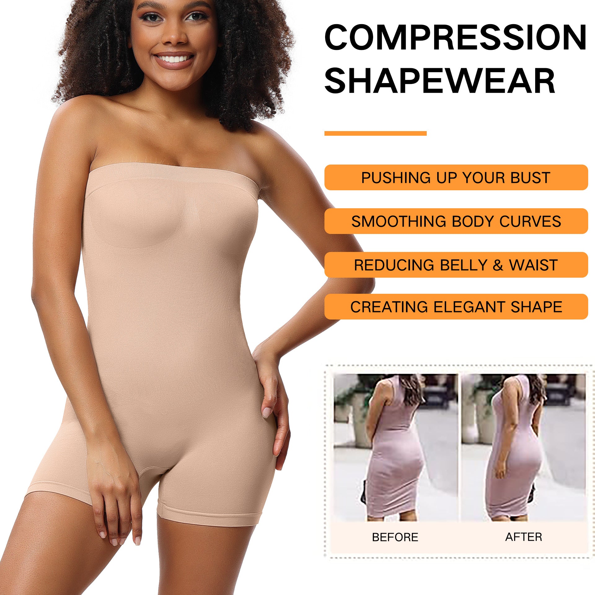 LilyLove® Strapless Slip Shapewear Bodysuit-Removable shoulder strap