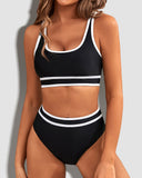 LilyLove® High Waisted Color Block Cheeky High Cut Bathing Bikini Sporty Two Piece Swimsuits