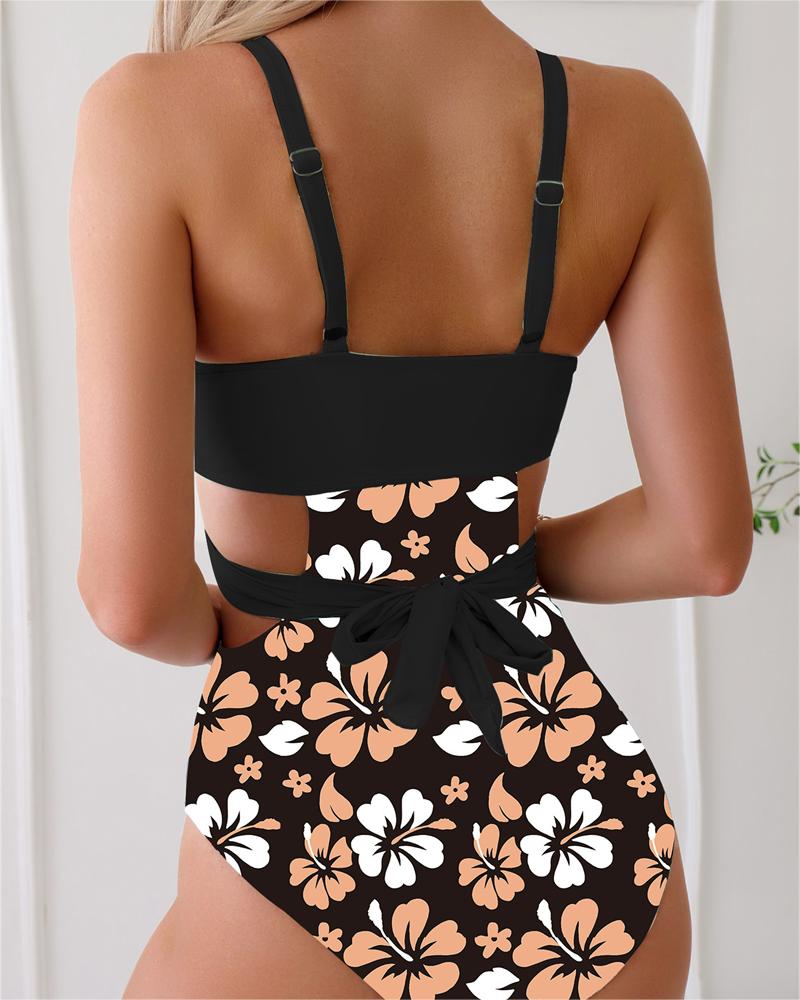 LilyLove® Women's Tropical Print Criss Cross Cut Out Backless One-piece Swimsuit