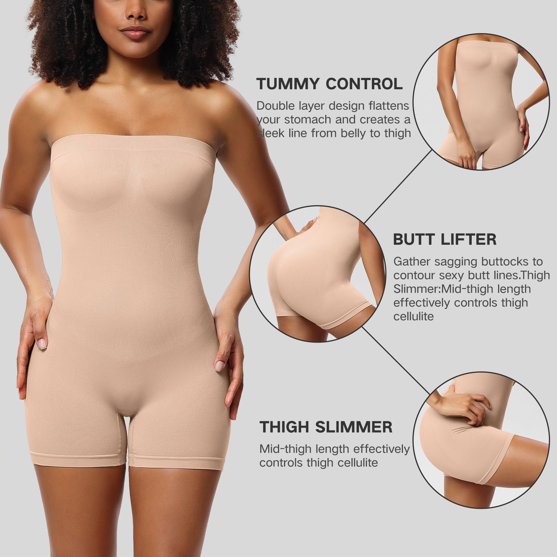 LilyLove® Strapless Slip Shapewear Bodysuit-Removable shoulder strap