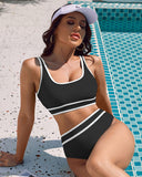 LilyLove® High Waisted Color Block Cheeky High Cut Bathing Bikini Sporty Two Piece Swimsuits