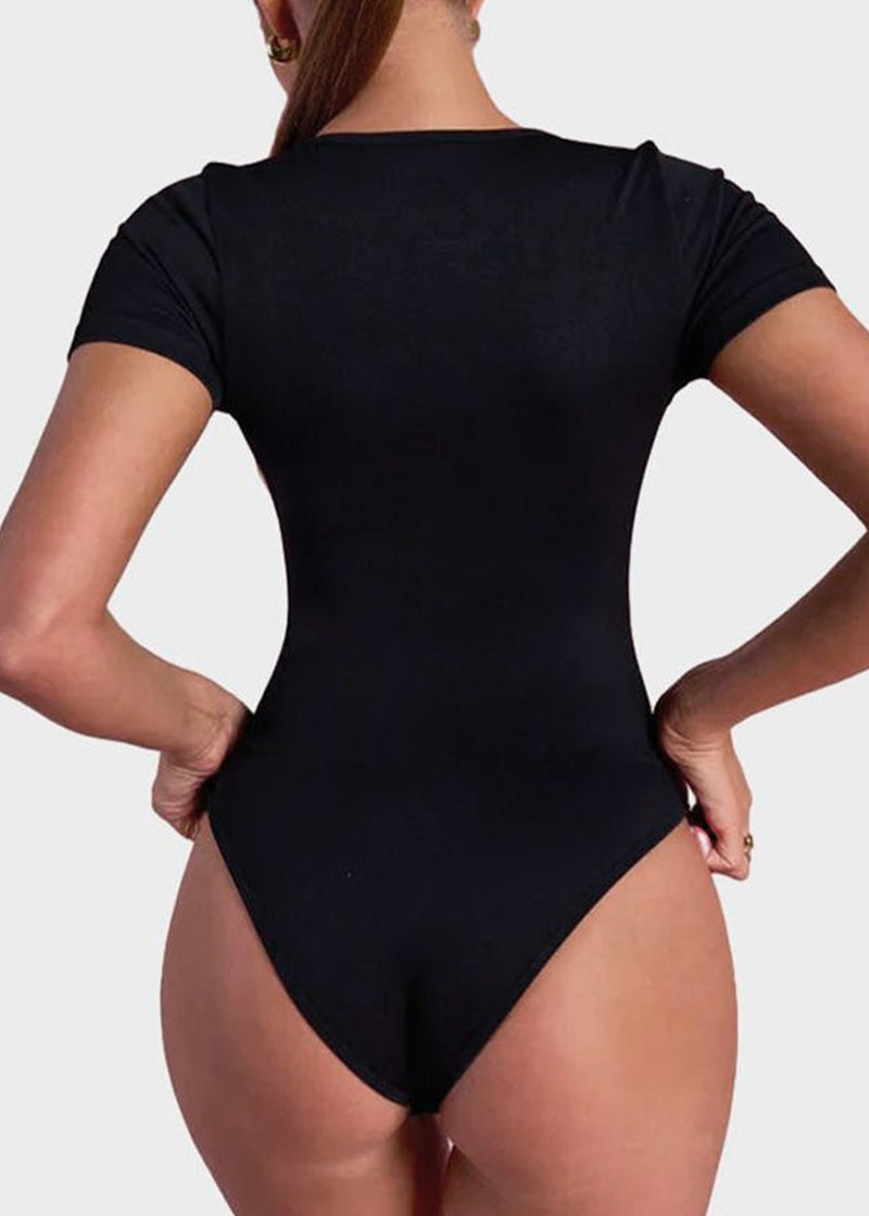 Sexy Ribbed Square Neck Thong Bodysuit (2 Pcs)