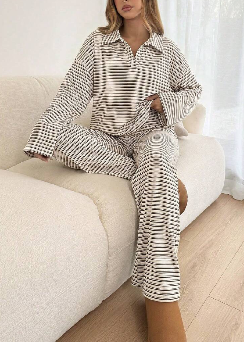 Women’s Striped V-Neck Top & Pants 2-Piece Set