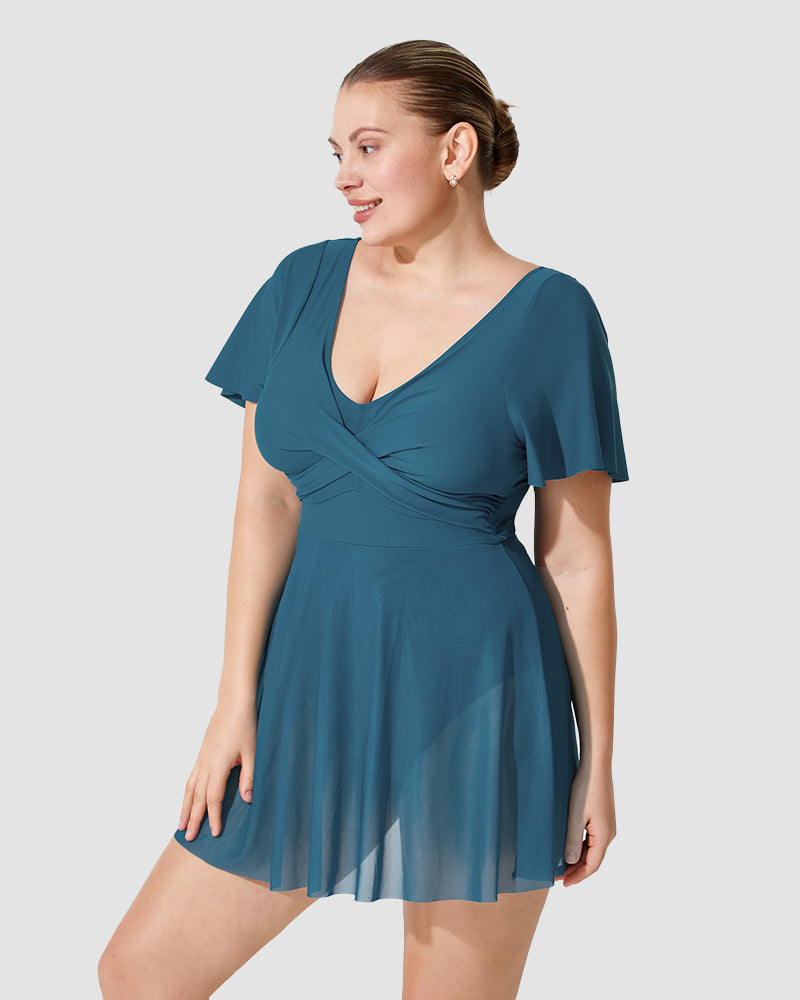 LilyLove® Plus Size Full Coverage Ruffle Swimdress