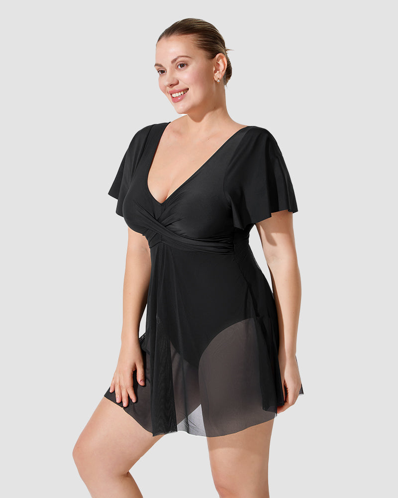 LilyLove® Plus Size Full Coverage Ruffle Swimdress