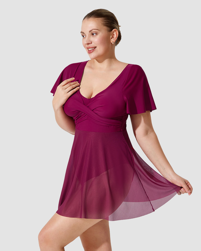 LilyLove® Plus Size Full Coverage Ruffle Swimdress