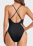 Deep Plunge V Neck High Cut Lace Up Swimsuit