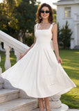 Women's Square Neck Sleeveless Flowy Maxi Dress with Pockets