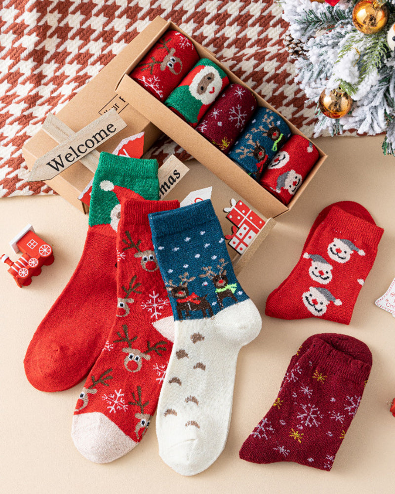Cozy Christmas Wool Crew Socks - 5 Pairs