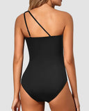 LilyLove® One Shoulder Tummy Control Patterned Back One Piece Swimsuit