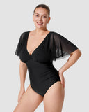 LilyLove® Wireless Mesh Flutter Sleeve One Piece Swimsuit