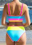 Color Contrast Patchwork Nylon Sporty 3 Piece Bikini Sets