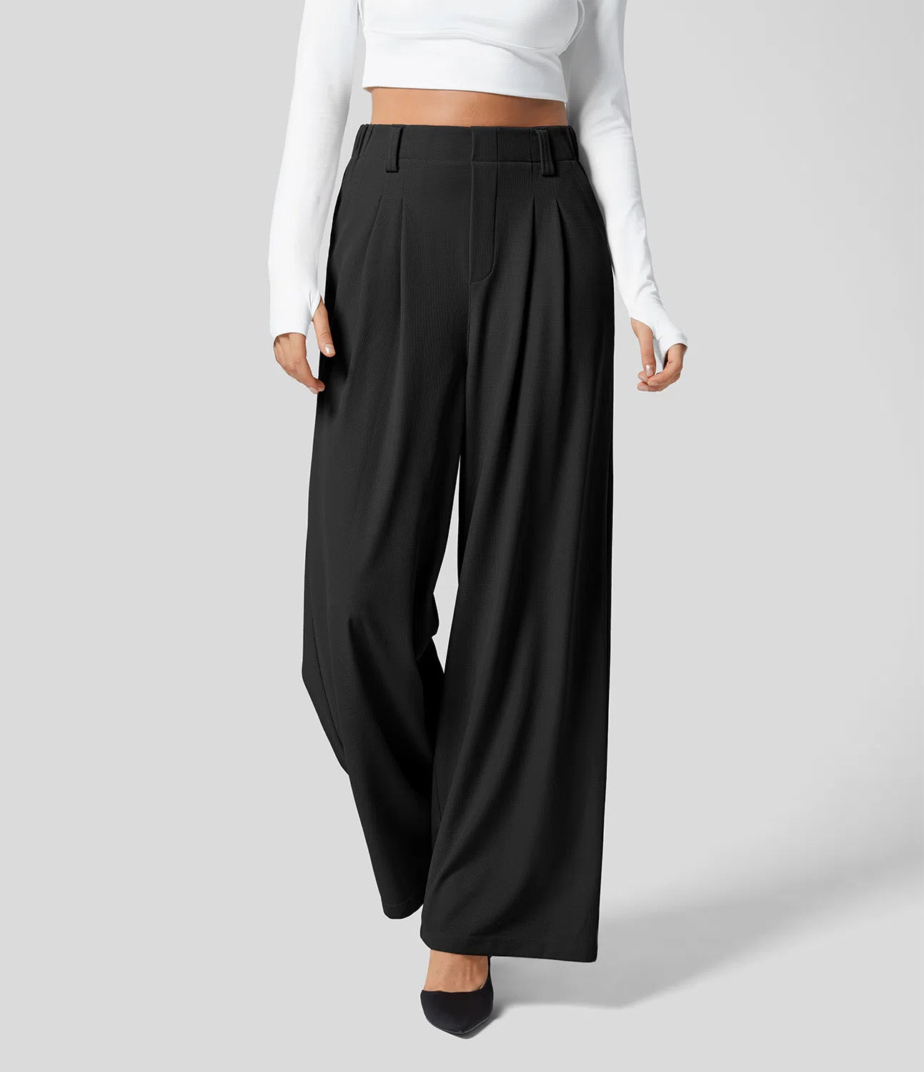 LilyLove® High Waisted Plicated Wide Leg Waffle Work Pants